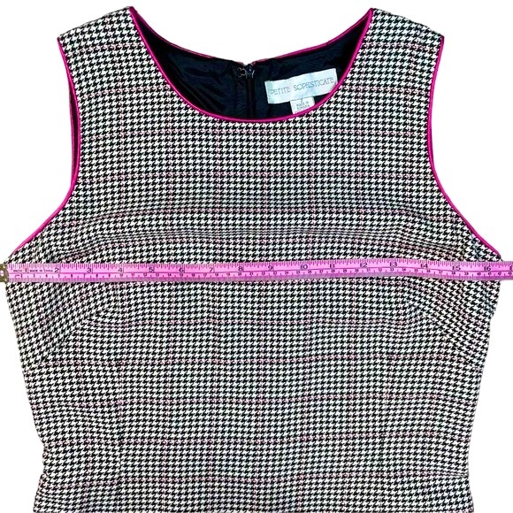 Petite Sophisticate size 2 black white pink houndstooth sleeveless mini dress - Picture 11 of 16